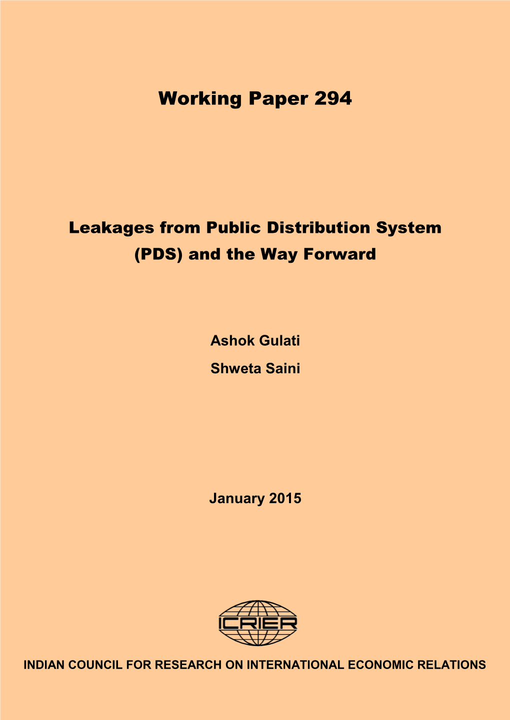 Leakages from Public Distribution System (PDS) and the Way Forward