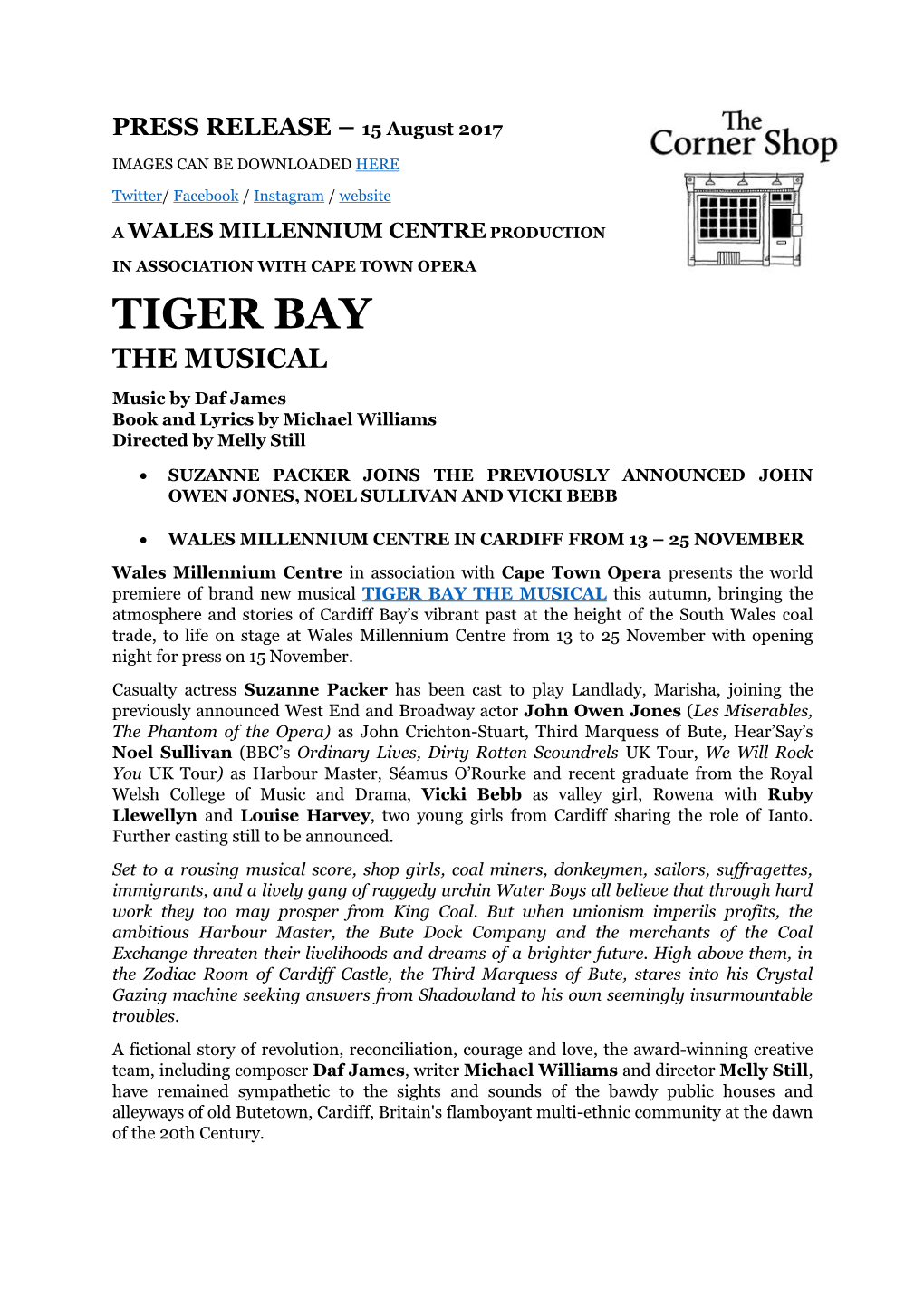 TIGER BAY the MUSICAL Music by Daf James Book and Lyrics by Michael Williams Directed by Melly Still