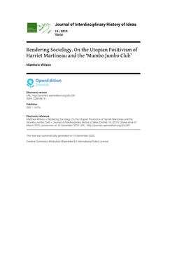 Journal of Interdisciplinary History of Ideas, 16 | 2019 Rendering Sociology