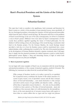 Kant's Practical Postulates and the Limits of the Critical System