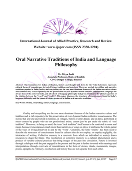 Oral Narrative Traditions of India and Language Philosophy