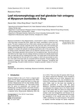 Leaf Micromorphology and Leaf Glandular Hair Ontogeny of Myoporum Bontioides A