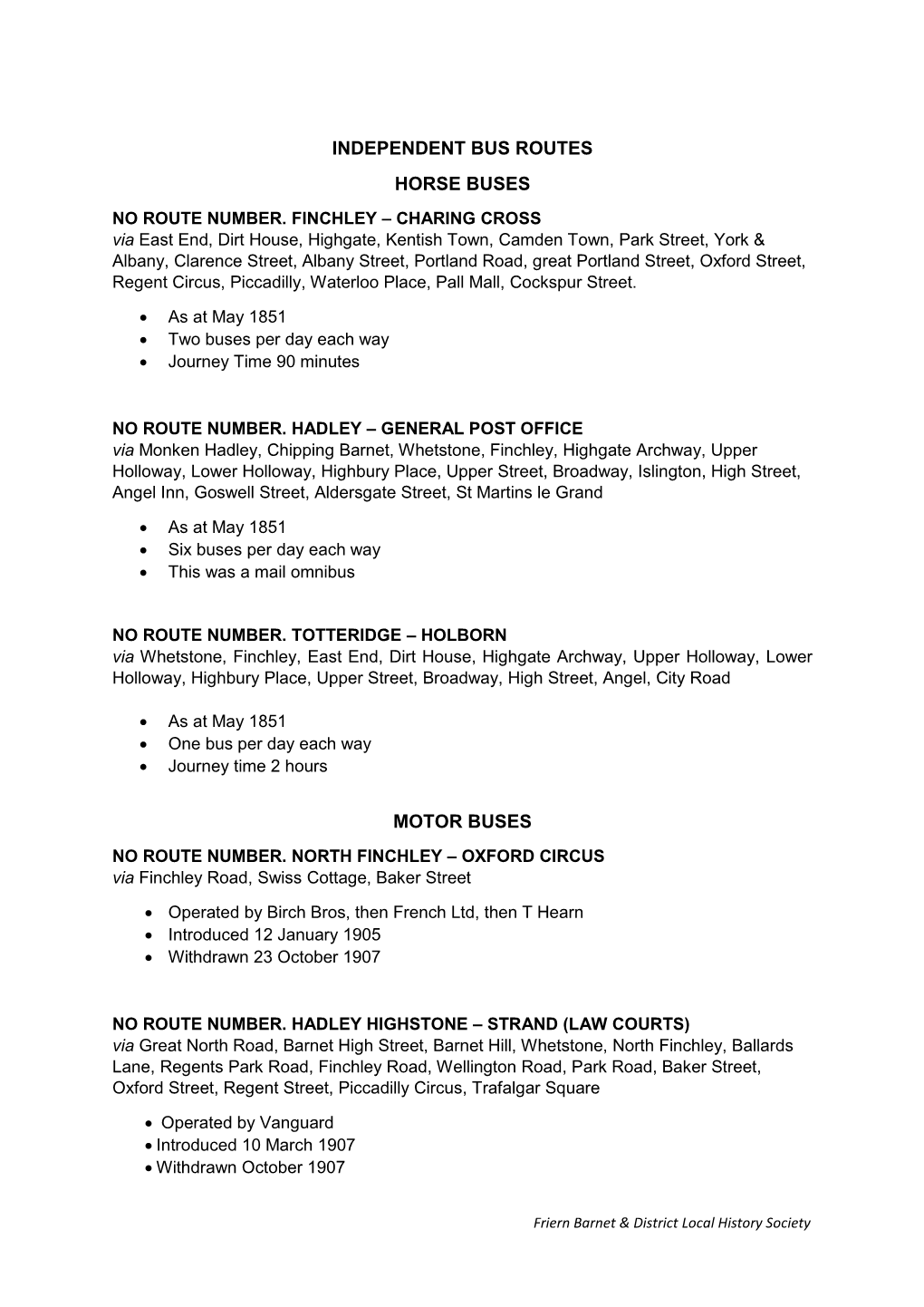 Independent Bus Routes Horse Buses No Route Number