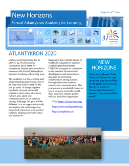 New Horizons August 1-5 2020 Virtual Atlantykron Academy for Learning