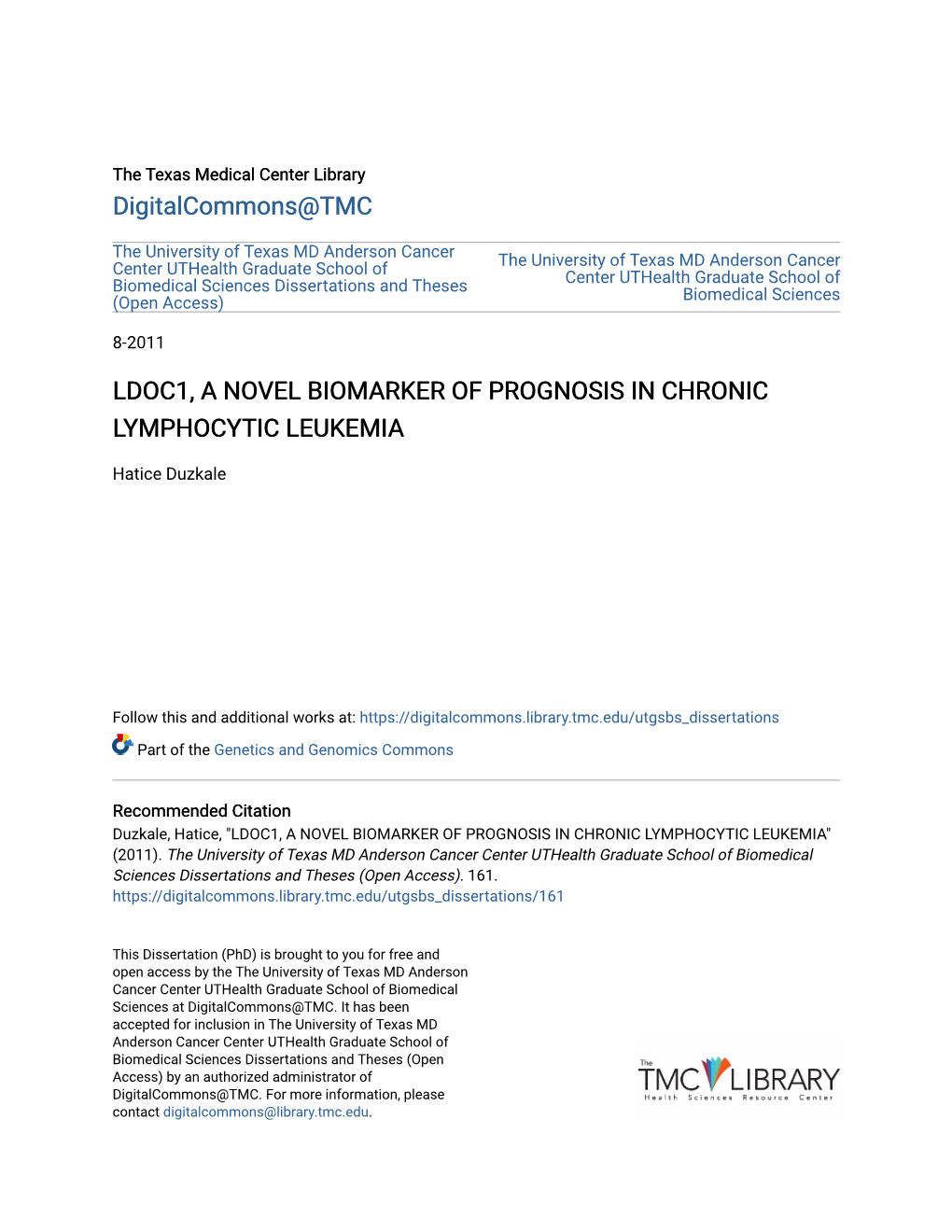 Ldoc1, a Novel Biomarker of Prognosis in Chronic Lymphocytic Leukemia
