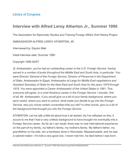 Interview with Alfred Leroy Atherton Jr., Summer 1990
