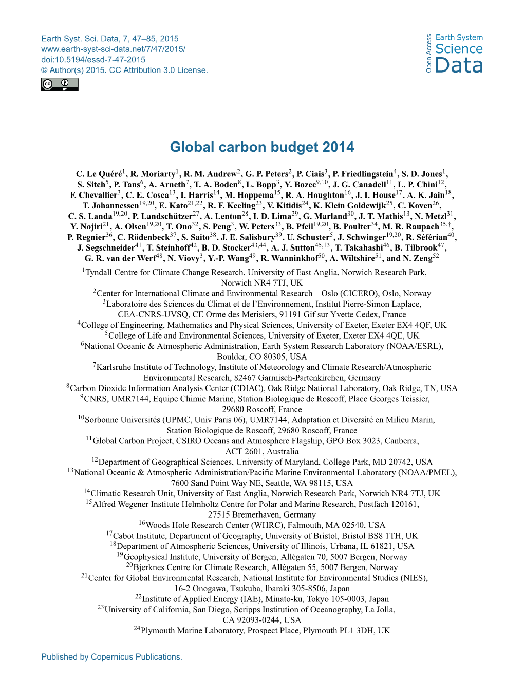 Global Carbon Budget 2014