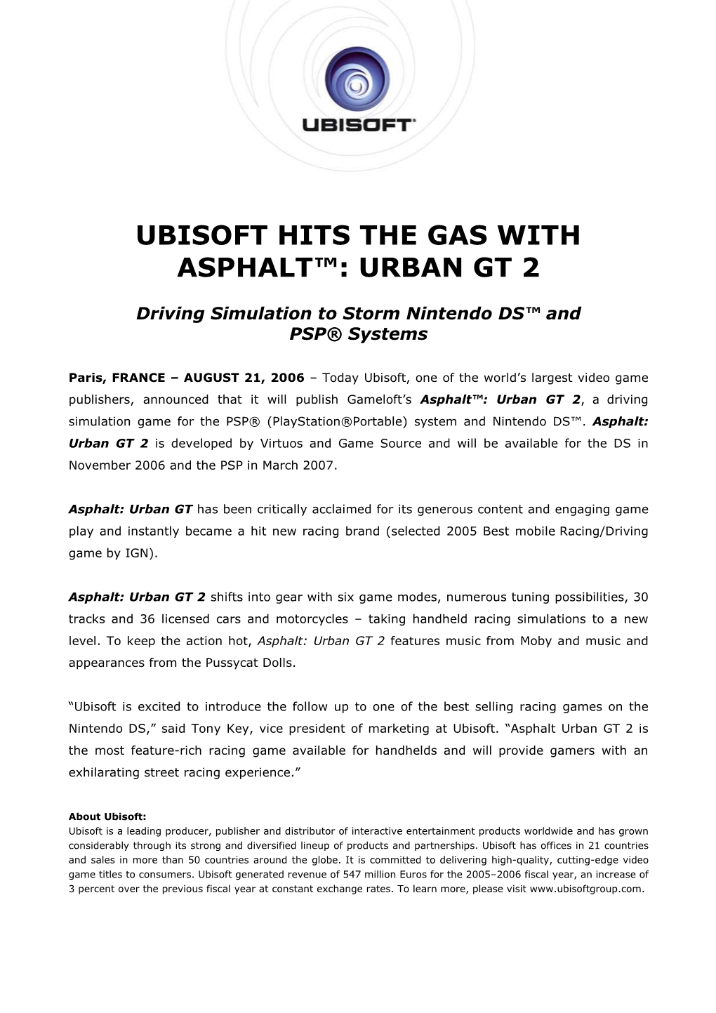 Ubisoft Hits the Gas with Asphalt™: Urban Gt 2