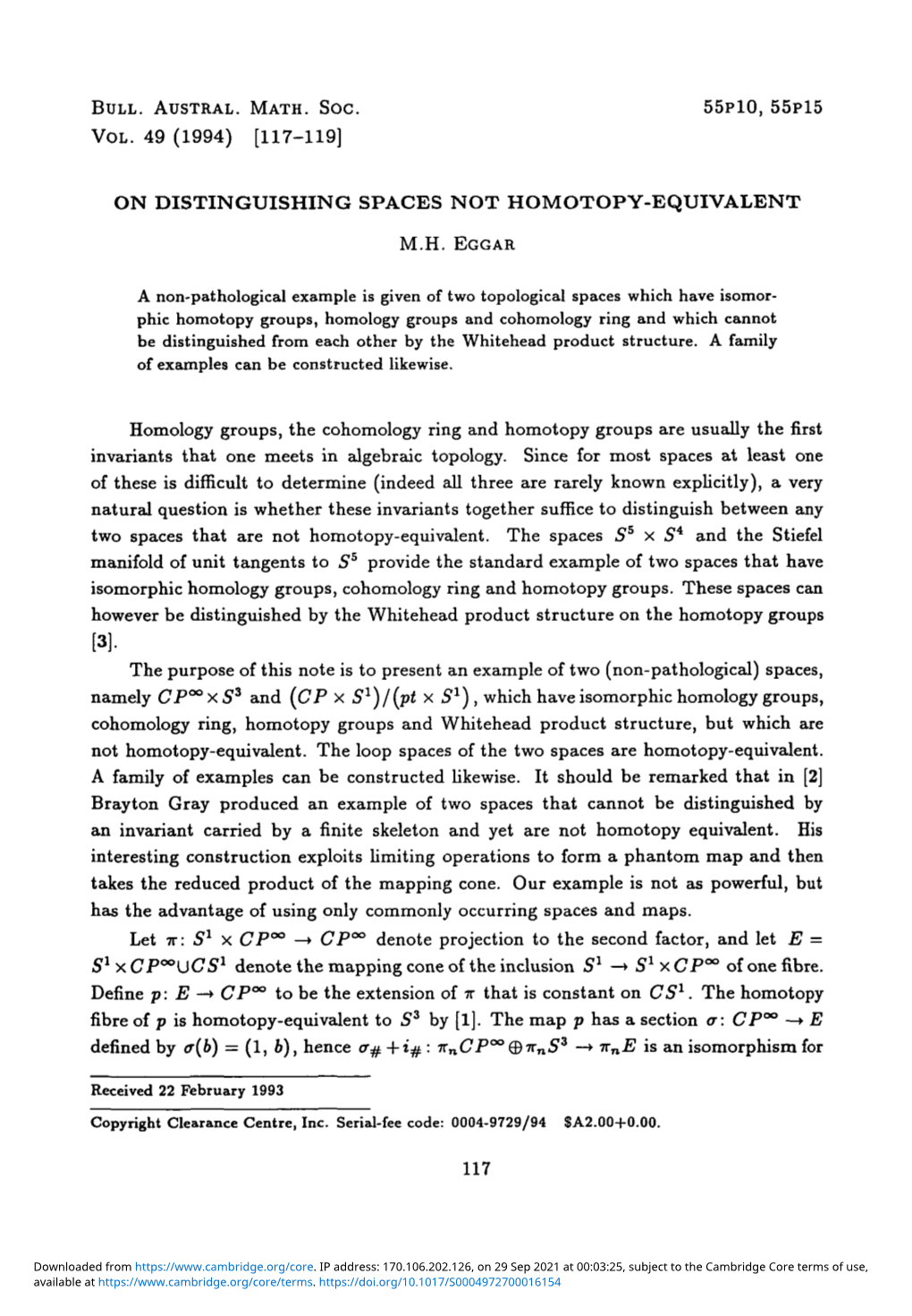 On Distinguishing Spaces Not Homotopy-Equivalent