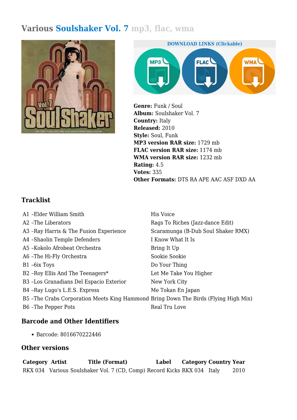 Various Soulshaker Vol. 7 Mp3, Flac, Wma