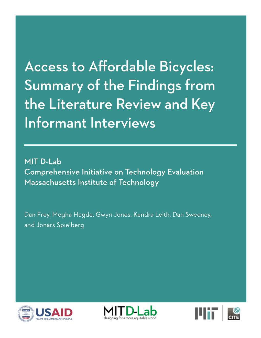 Access to Affordable Bicycles: Summary of the Findings from the Literature Review and Key Informant Interviews