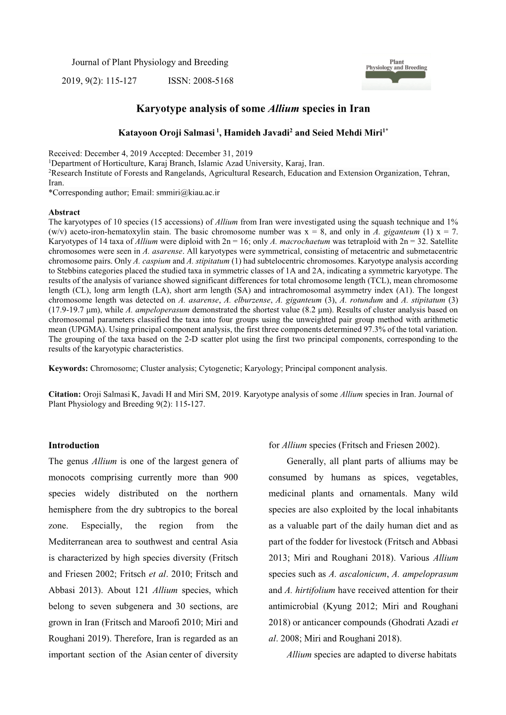 Karyotype Analysis of Some Allium Species in Iran