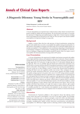 A Diagnostic Dilemma: Young Stroke in Neurosyphilis and HIV