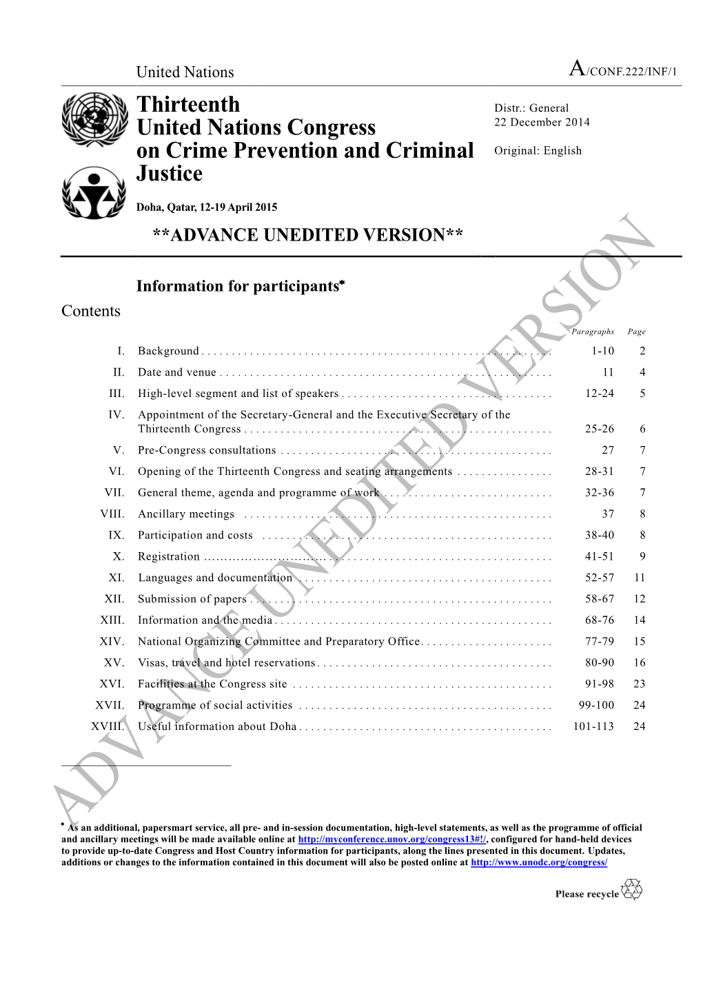 Thirteenth United Nations Congress on Crime Prevention and Criminal Justice United Nations Office on Drugs and Crime P