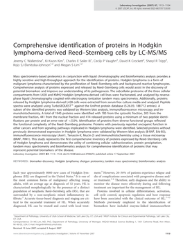 Comprehensive Identification of Proteins in Hodgkin Lymphoma