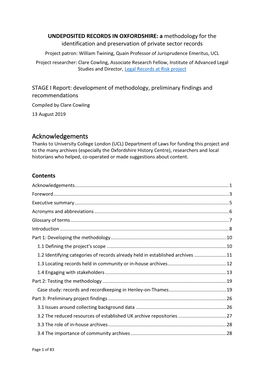 Undeposited Records in Oxfordshire