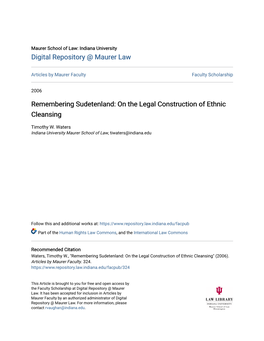 Remembering Sudetenland: on the Legal Construction of Ethnic Cleansing