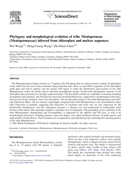 Phylogeny and Morphological Evolution of Tribe Menispermeae