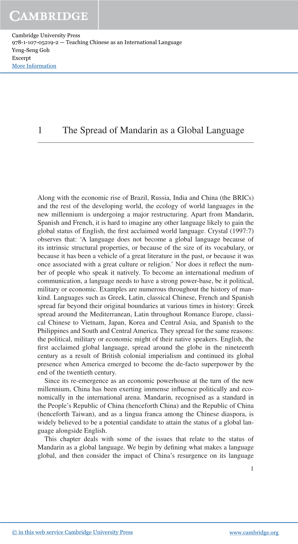 1 the Spread of Mandarin As a Global Language