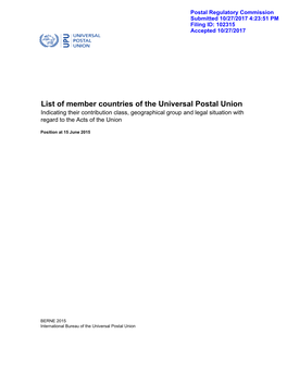 List of Member Countries of the Universal Postal Union