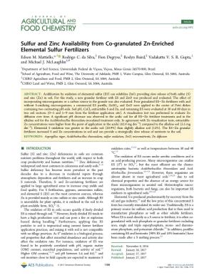 Sulfur and Zinc Availability from Co-Granulated Zn-Enriched Elemental Sulfur Fertilizers † § § § ⊥ Edson M