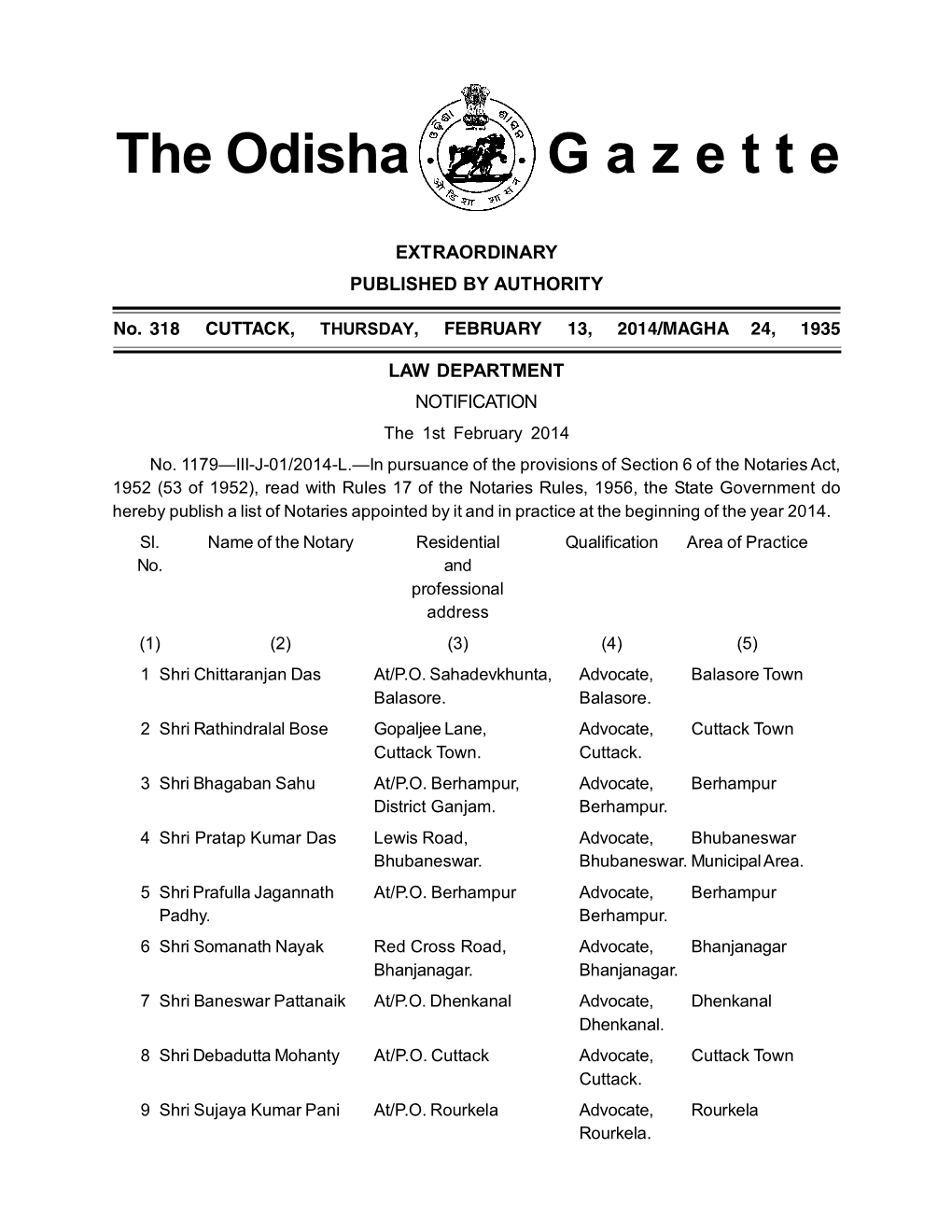 The Odisha G a Z E T T E