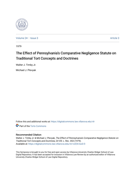 The Effect of Pennsylvania's Comparative Negligence Statute on Traditional Tort Concepts and Doctrines