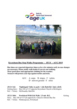 Keynsham Bus Stop Walks Programme - JULY - AUG 2019