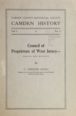 Council of ^^^^ Proprietors of West Jersey— ORIGIN and HISTORY