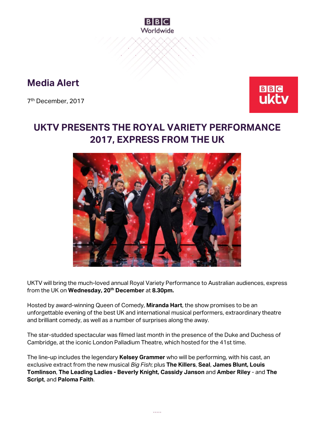 Uktv Presents the Royal Variety Performance 2017, Express from the Uk