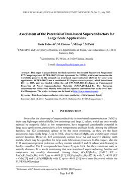 Assessment of the Potential of Iron-Based Superconductors for Large Scale Applications