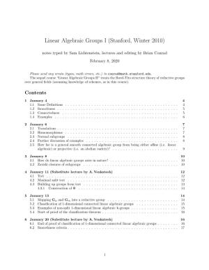 Linear Algebraic Groups I (Stanford, Winter 2010)