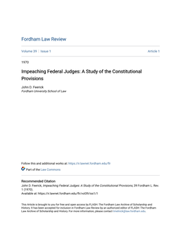 Impeaching Federal Judges: a Study of the Constitutional Provisions