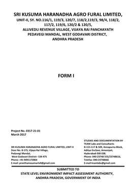Sri Kusuma Haranadha Agro Fural Limited, Form I