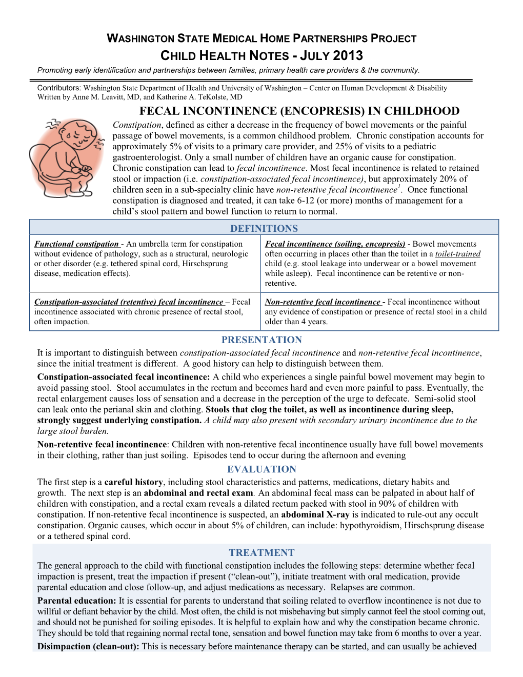 Fecal Incontinence (Encopresis) in Childhood