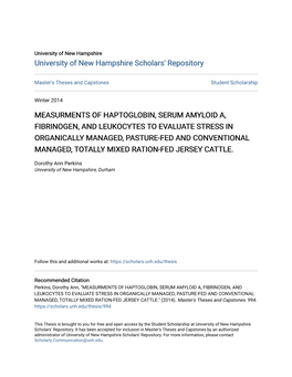 Measurments of Haptoglobin, Serum Amyloid A, Fibrinogen, And