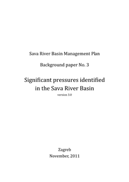 Significant Pressures Identified in the Sava River Basin Version 3.0
