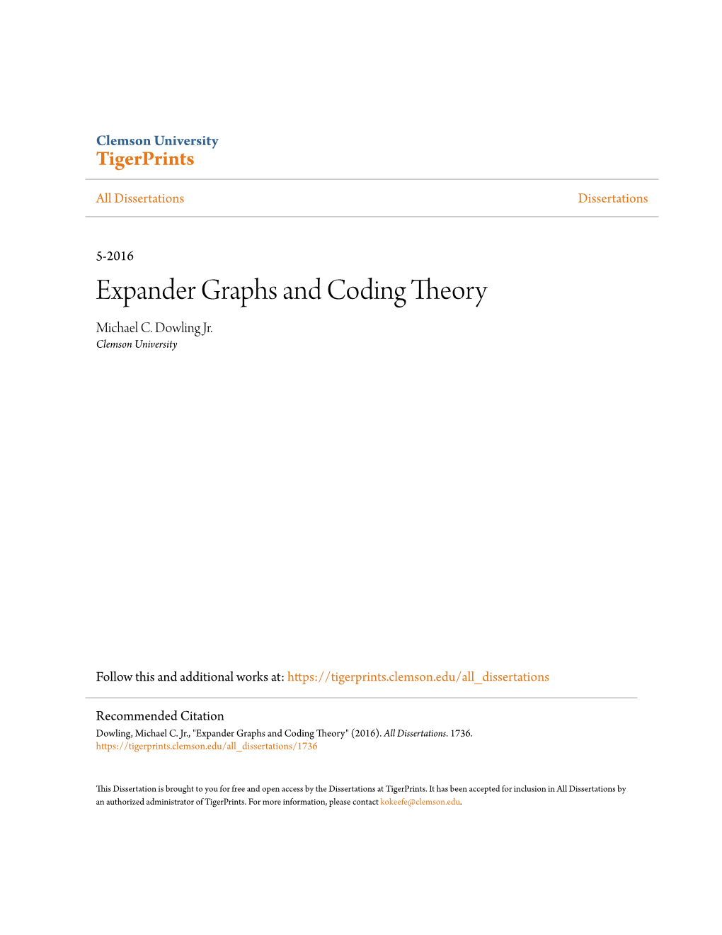 Expander Graphs and Coding Theory Michael C