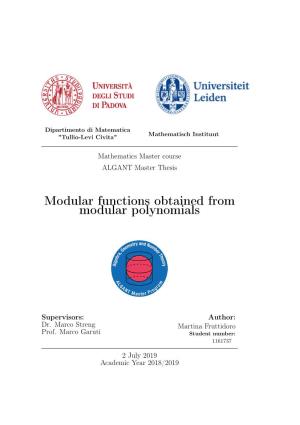 Modular Functions Obtained from Modular Polynomials