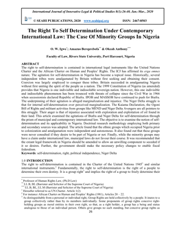 The Right to Self Determination Under Contemporary International Law: the Case of Minority Groups in Nigeria