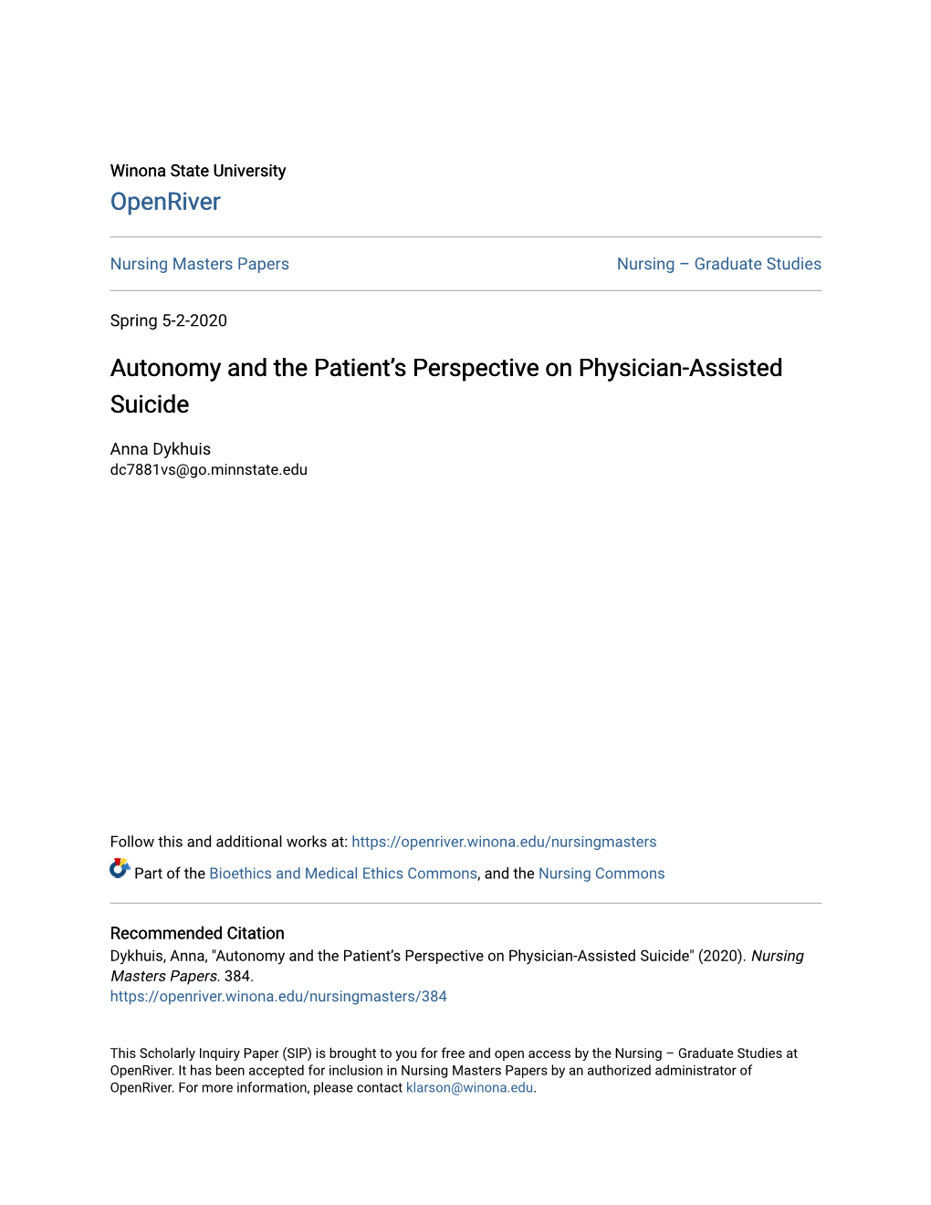 Autonomy and the Patient's Perspective on Physician-Assisted