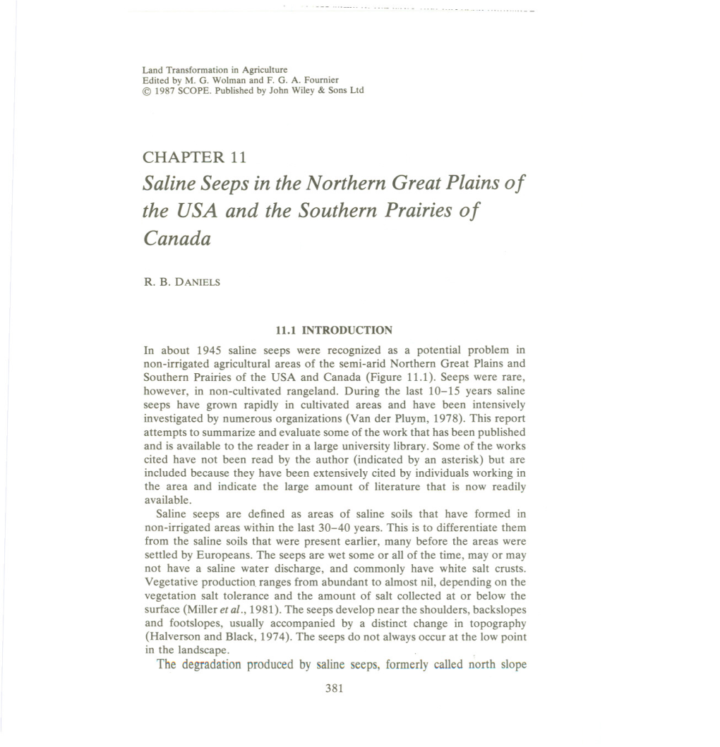 Saline Seeps in the Northern Great Plains of the USA and the Southern Prairies of Canada