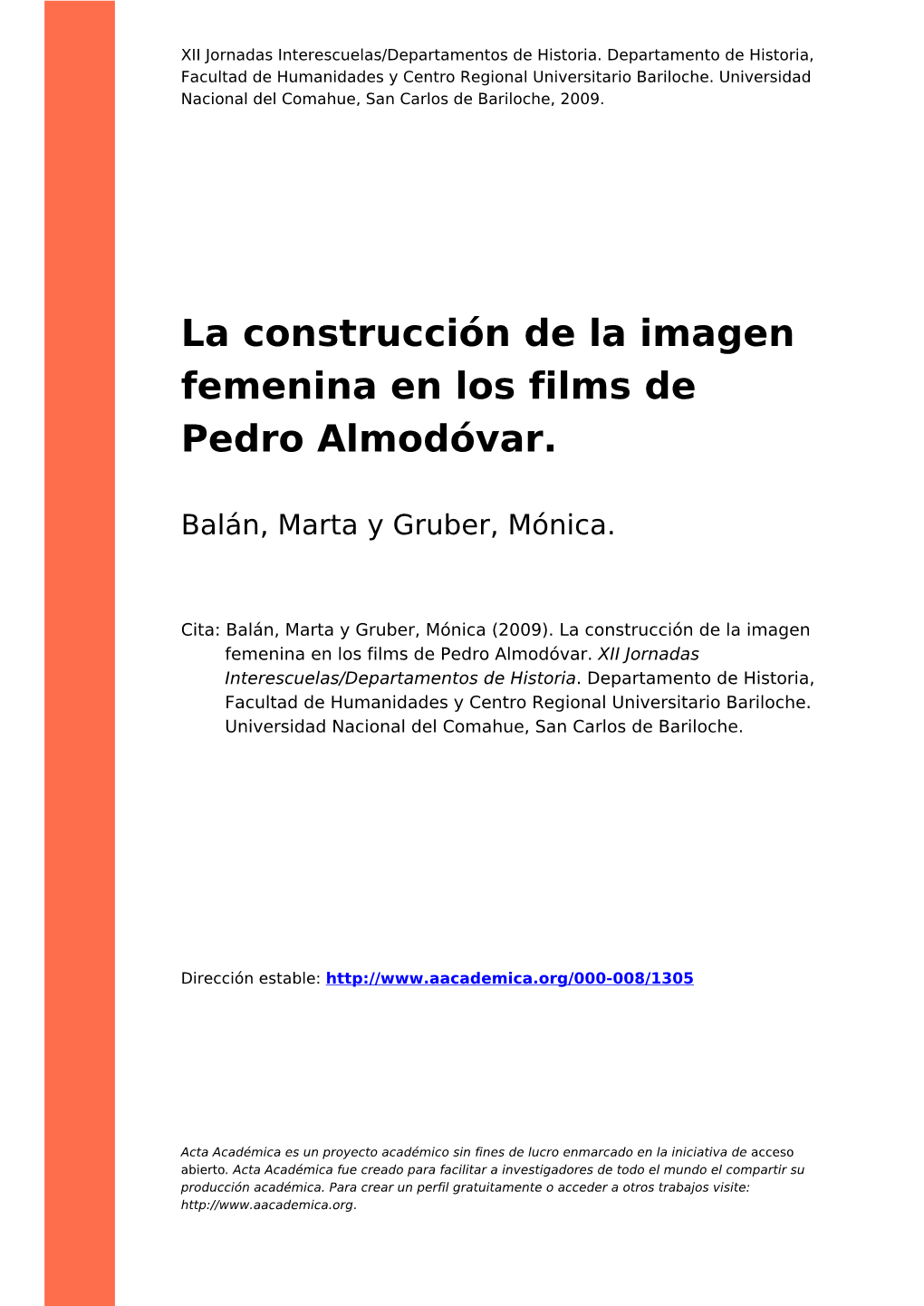 La Construcción De La Imagen Femenina En Los Films De Pedro Almodóvar