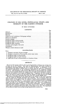 CHANGES in SEA LEVEL, POSTGLACIAL UPLIFT, and MOBILITY of the EARTH’S INTERIOR by BENO GUTENBERG CONTENTS Abstract