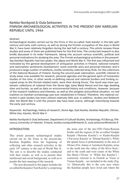 Finnish Archaeological Activities in the Present-Day Karelian Republic Until 1944