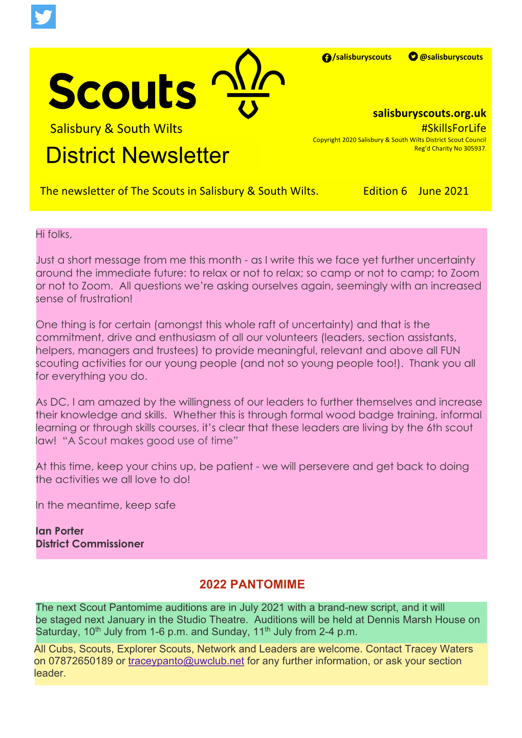 District Newsletter Reg’D Charity No 305937