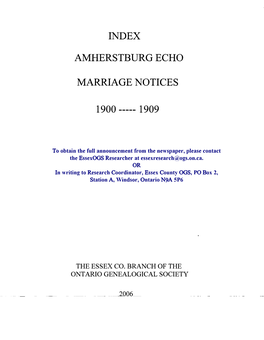 Index Ami-Ierstburg Echo Marriage Notices