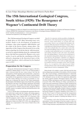 The 15Th International Geological Congress, South Africa (1929): the Resurgence of Wegener’S Continental Drift Theory