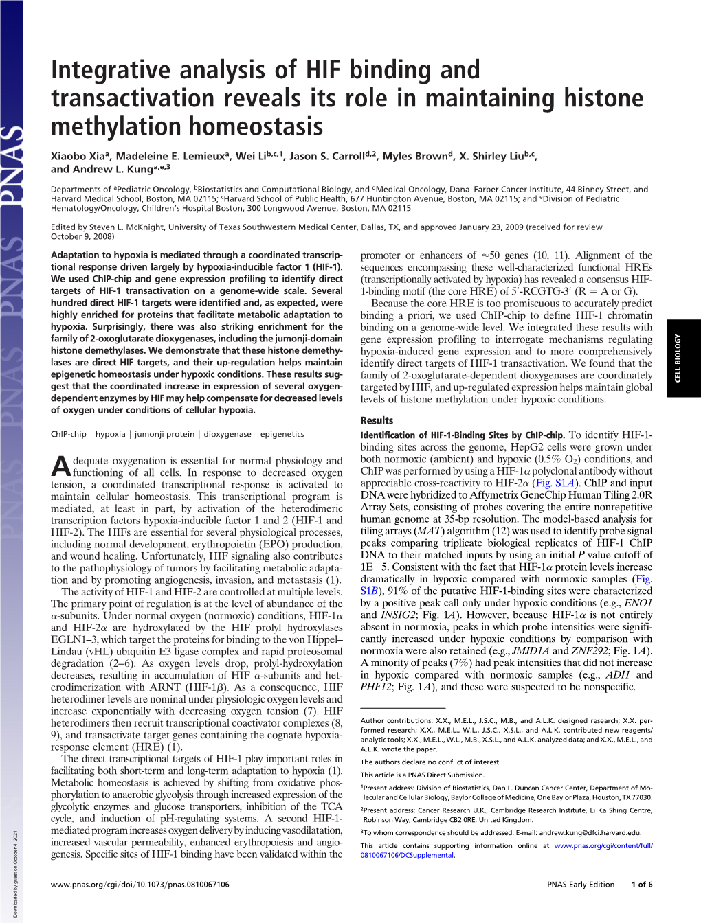 Integrative Analysis of HIF Binding and Transactivation Reveals Its Role in Maintaining Histone Methylation Homeostasis