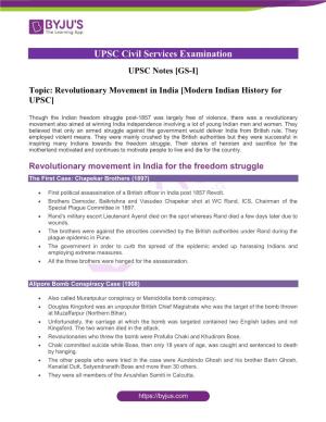 Revolutionary Movement in India [Modern Indian History for UPSC]